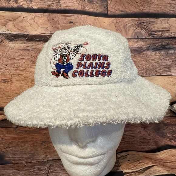 South Plains College Fuzzy Bucket Hat White Unihat Taxace USA Texans Sun Unique - Picture 1 of 7